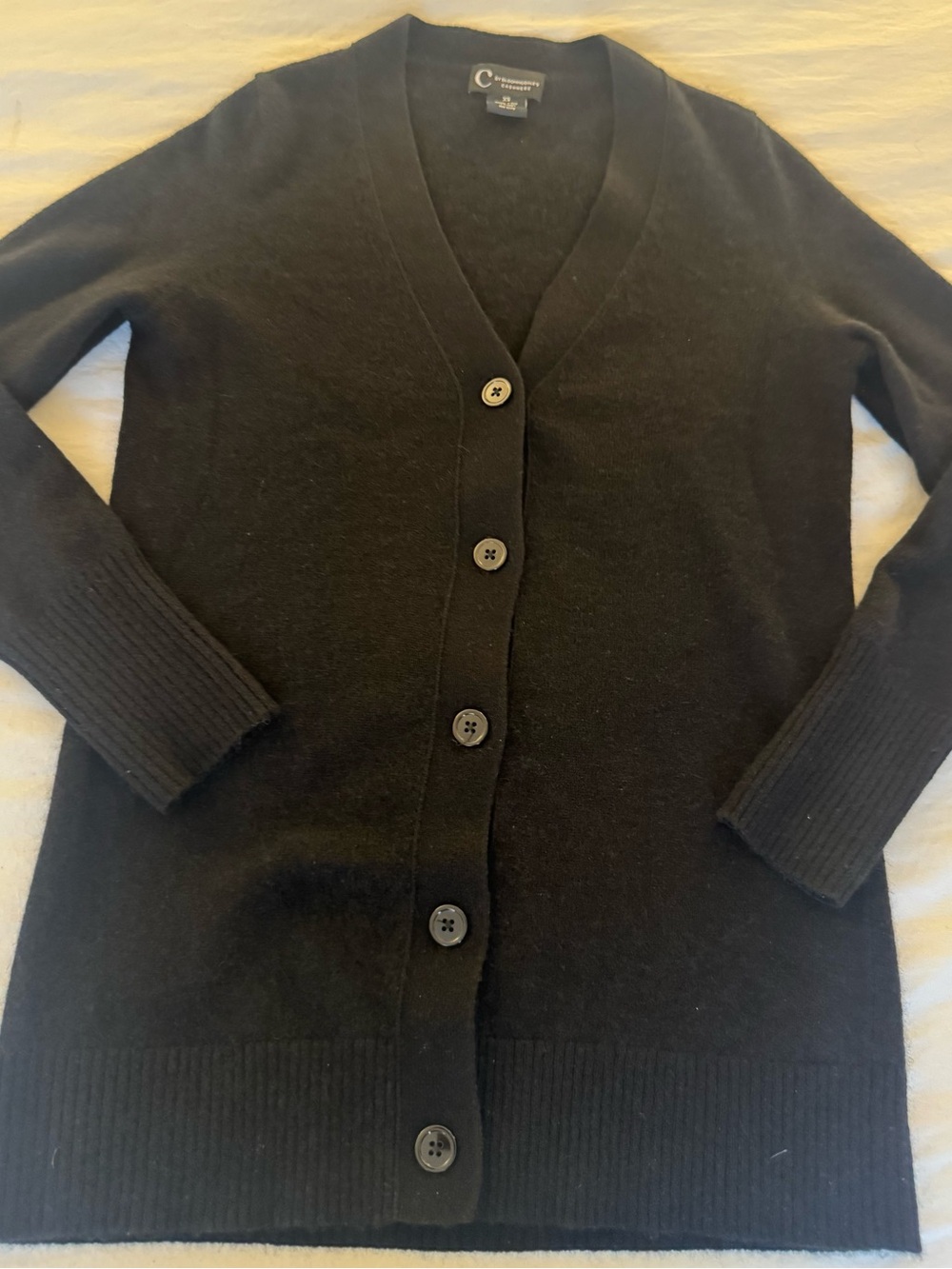 C by Bloomingdale's 100% Cashmere Black V-Neck Button-Front Cardigan XS